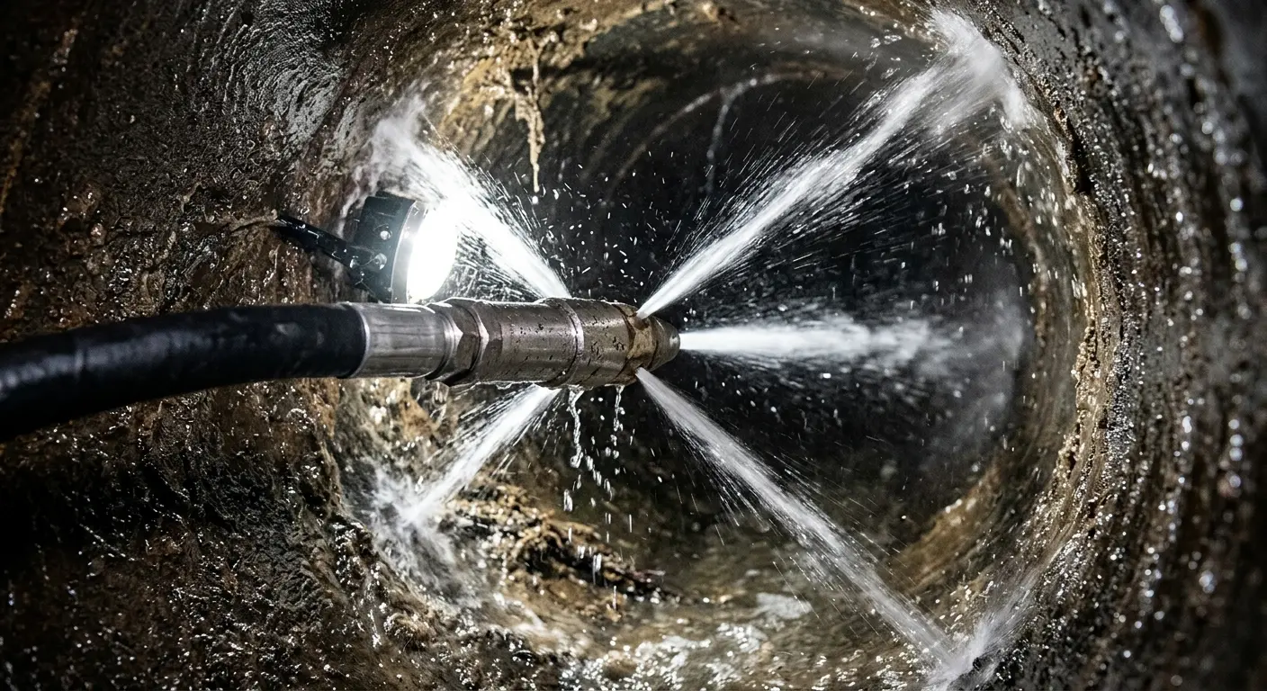 High-pressure hydro jetting nozzle cleaning sewer pipe for Storm Drain Cleaning in Fort Meade